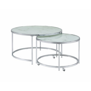 2-Piece Round Nesting Table White And Chrome