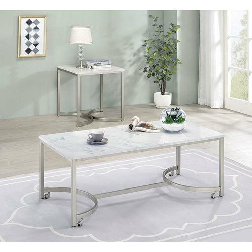 Coffee Table With Casters White And Satin Nickel