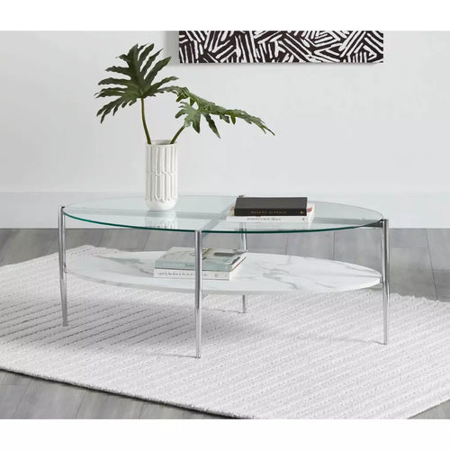 Round Glass Top Coffee Table White And Chrome