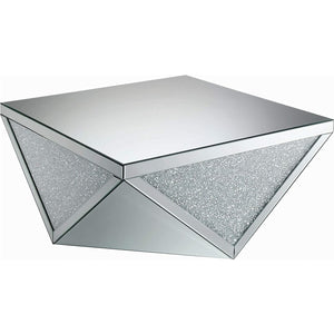 Square Coffee Table With Triangle Detailing Silver And Clear Mirror