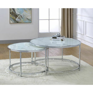 2-Piece Round Nesting Table White And Chrome