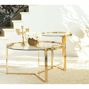 2-Piece Round Nesting Table Clear And Gold