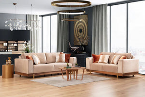 Emily Beige Velvet Sofa Set