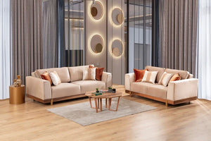 Emily Beige Velvet Sofa Set