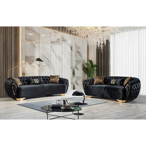 Victoria Black Velvet Sofa & Loveseat - Unique Furniture