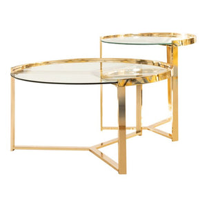 2-Piece Round Nesting Table Clear And Gold