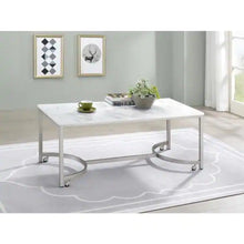 Load image into Gallery viewer, Coffee Table With Casters White And Satin Nickel
