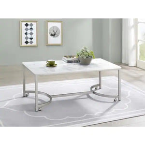 Coffee Table With Casters White And Satin Nickel